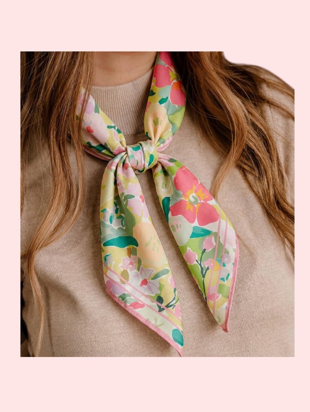 Brushstroke Blooms Green Satin Scarf